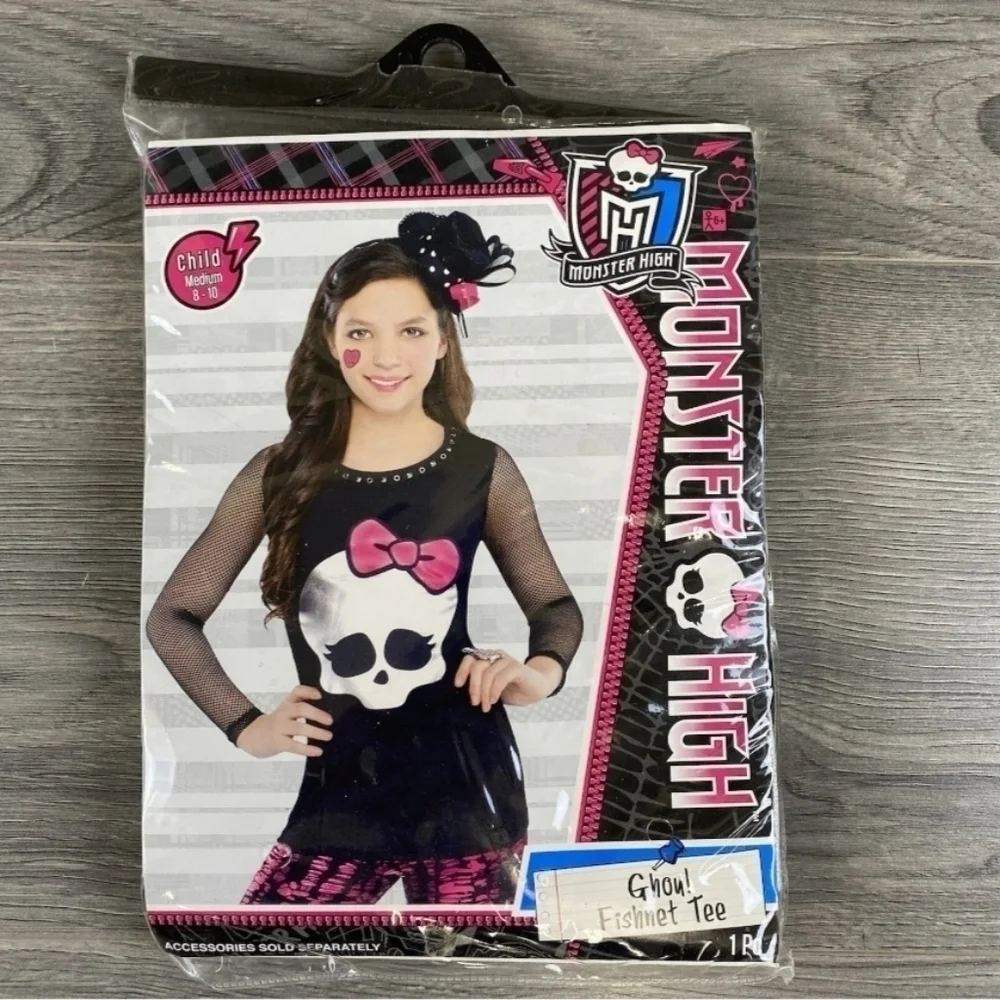 NWT Monster High Ghoul Fishnet Tee Child Girl Medium 8-10 Halloween Costume New